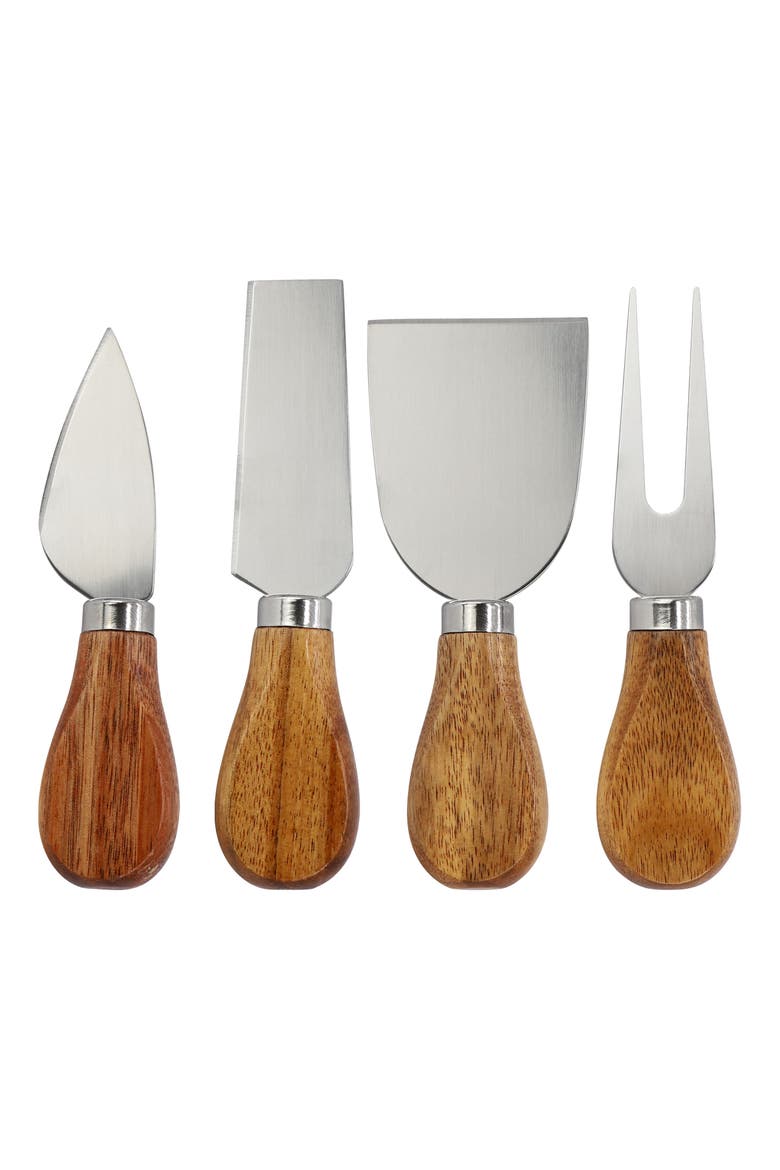 Acacia Wood 5 Piece Square Cheese Board with Knife Set, Alternate, color, Acacia