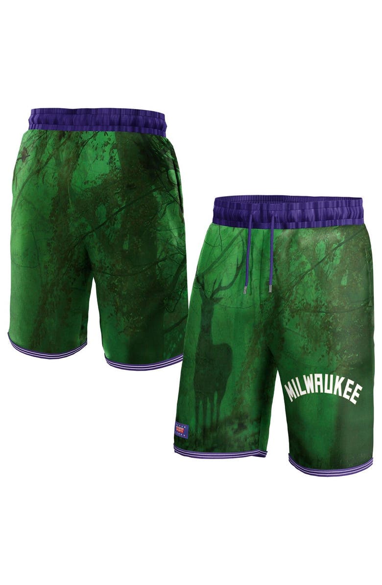 NBA X KIDSUPER Unisex NBA & KidSuper Studios by Fanatics Green Milwaukee Bucks Hometown Shorts, Main, color, Green