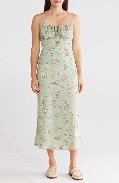 Floral Tie Empire Waist Maxi Slipdress