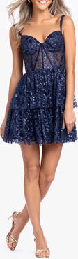 Blondie Nites Sequin Tiered Fit & Flare Cocktail Minidress