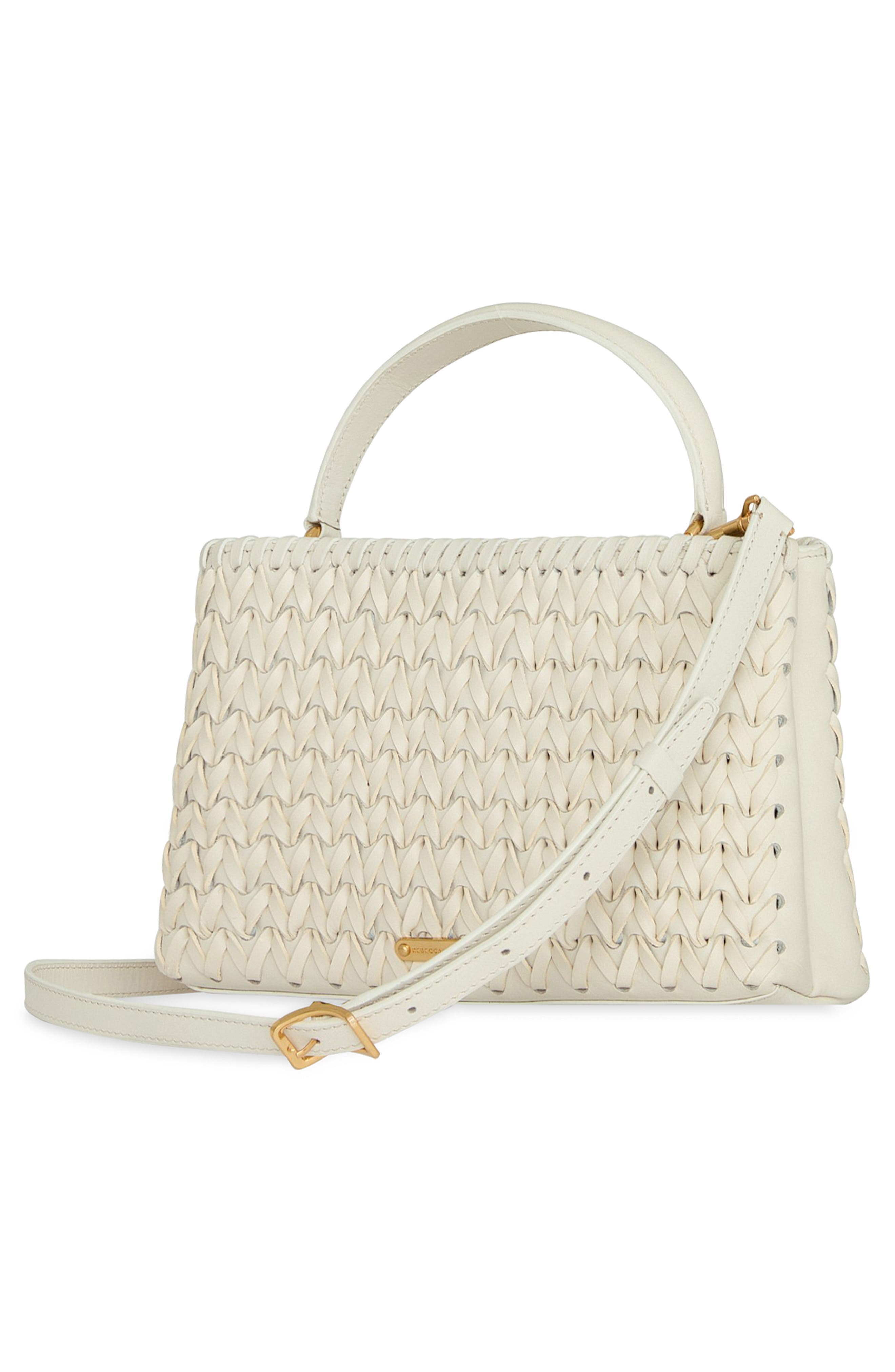 Rebecca Minkoff Megan Woven Top Handle Handbag, Alternate, color, Porcelain