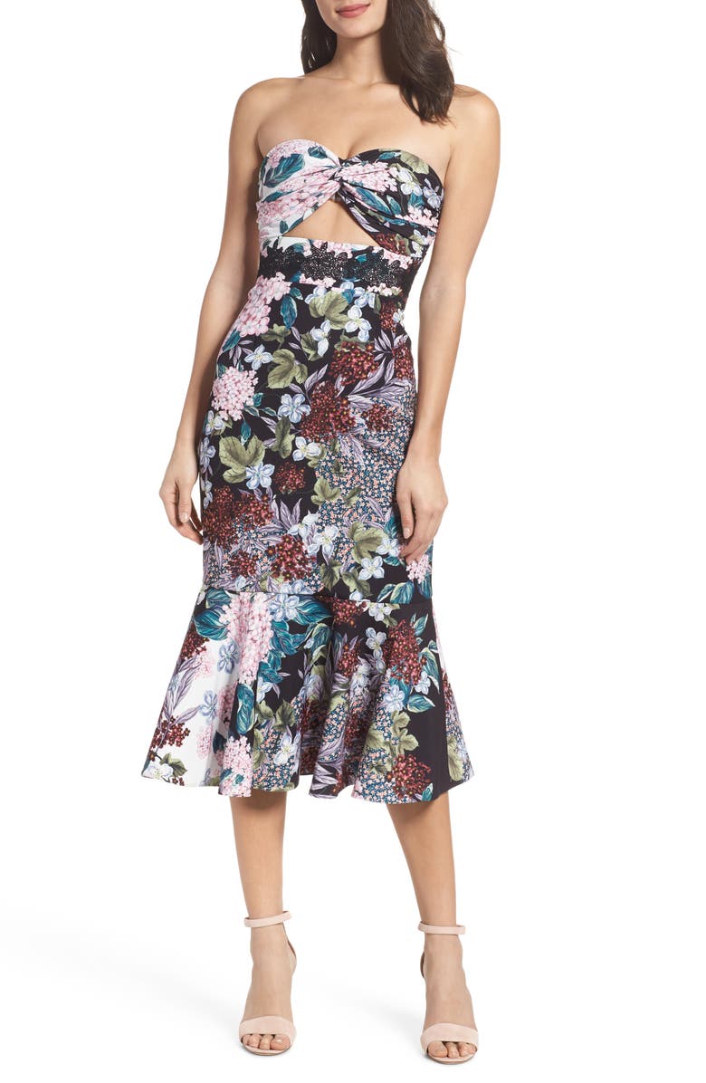 Keepsake the Label Floral Strapless Midi Dress, Main, color, 