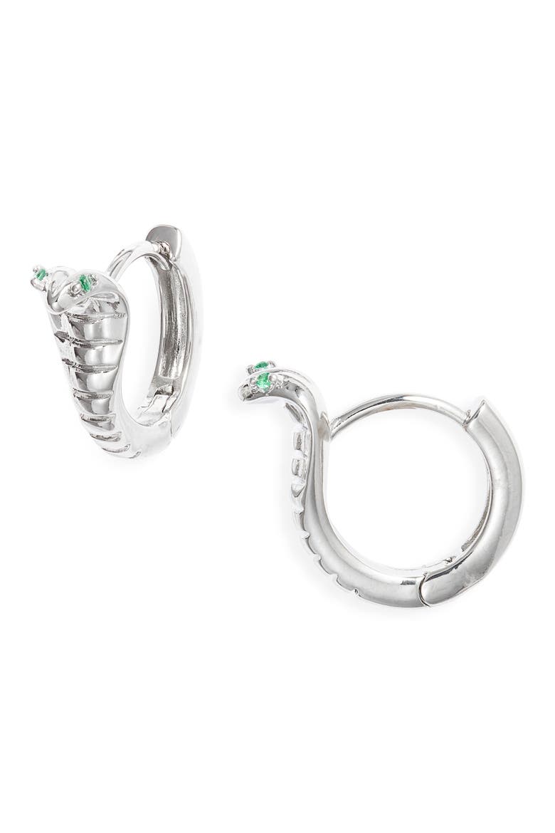 Odisha Cobra Huggie Hoop Earrings, Main, color, SILVER