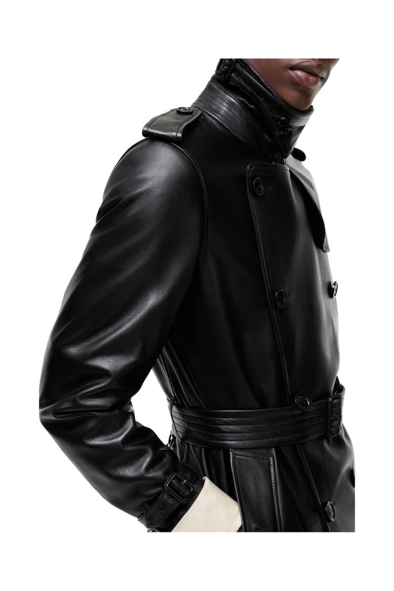 Mid-length Leather Kensington Trench Coat, Alternate, color, Black