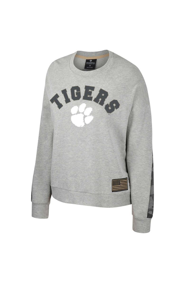 COLOSSEUM Women's Colosseum Heather Gray Clemson Tigers OHT Military Appreciation Flag Rank Dolman Pullover Sweatshirt, Alternate, color, 