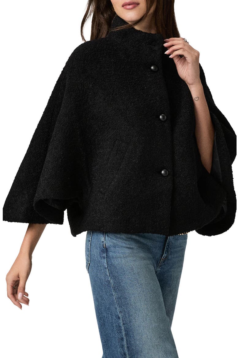 Alberta Wool Blend Cape, Alternate, color, BLACK