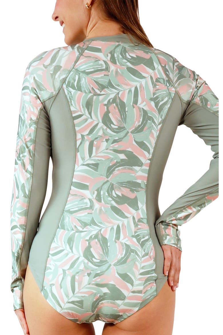 Long Sleeve Half Zip Swimsuit, Alternate, color, Island Canopy