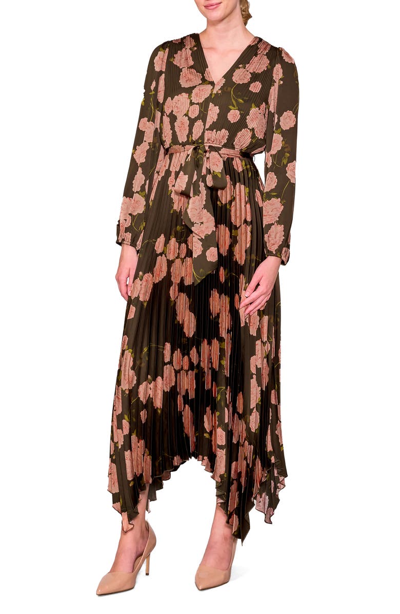 MELLODAY Pleated Asymmetrical Maxi Dress, Main, color, Black Blush