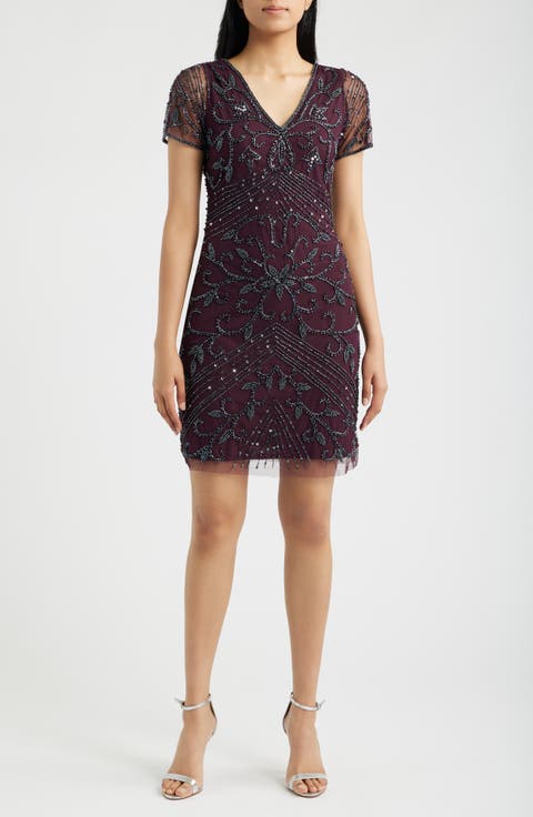 Beaded Double V-Neck Dress