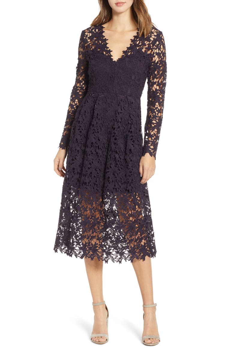 Lace Midi Dress, Main, color, EGGPLANT