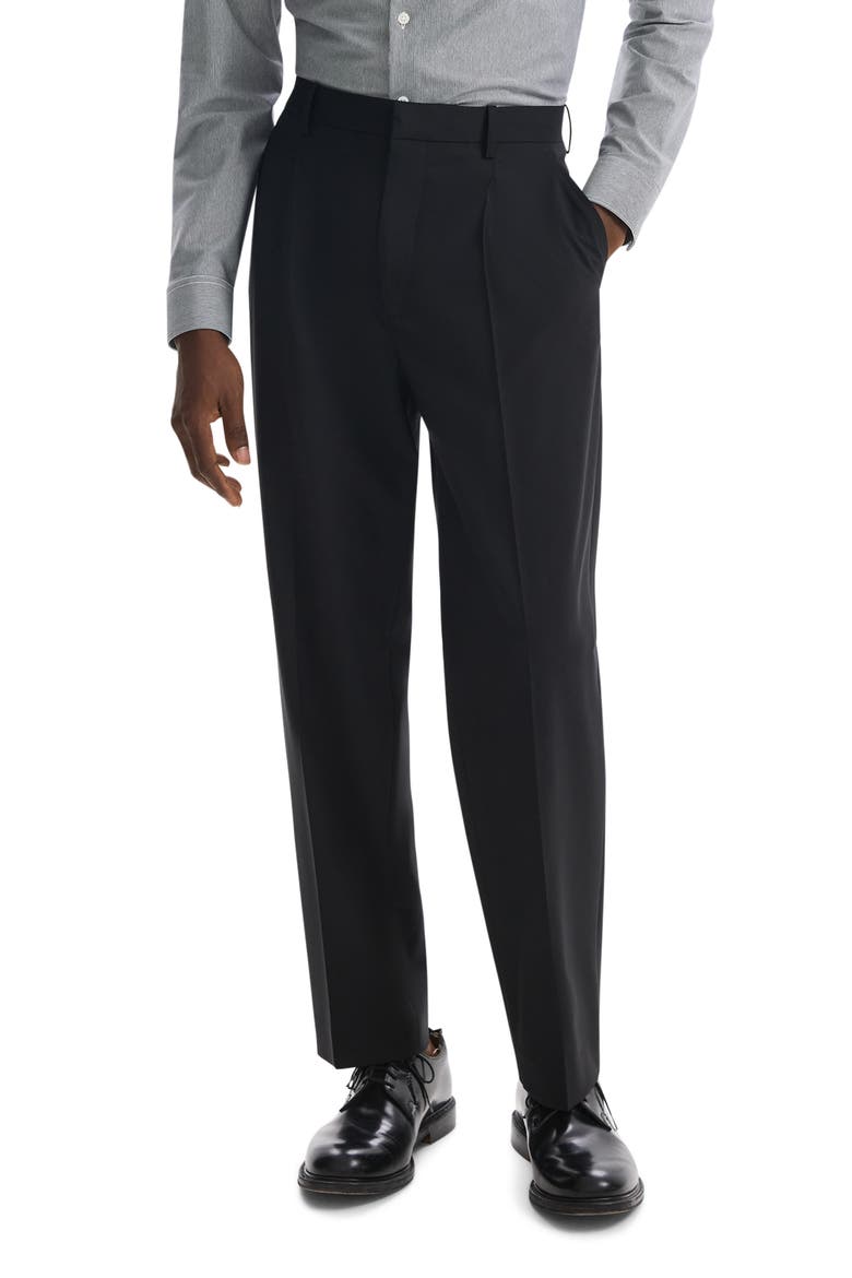 Relaxed Fit Pleated Stretch Wool Dress Pants, Main, color, DEEP BLACK