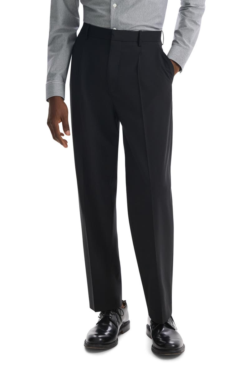 Theory Relaxed Fit Pleated Stretch Wool Dress Pants, Main, color, Deep Black