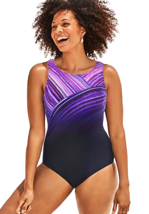 Swimsuits For All Chlorine Resistant High Neck One Piece Swimsuit In Multi