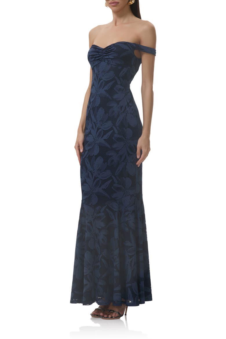 Morgan Floral Mesh Off the Shoulder Dress, Alternate, color, BLACK IRIS