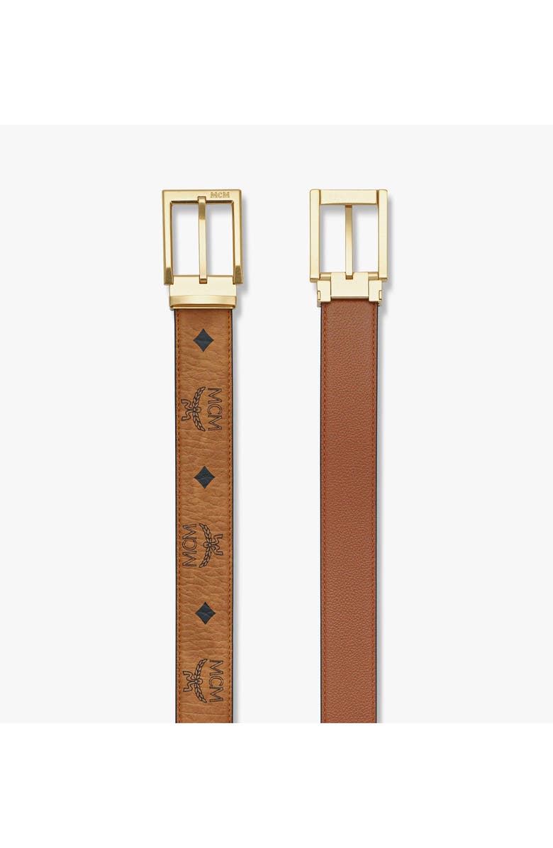 MCM Aren Reversible Belt 1.3" in Visetos, Alternate, color, Cognac
