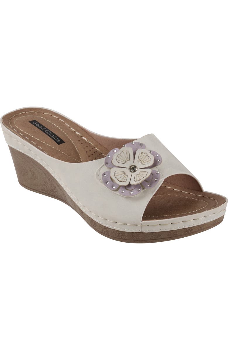 GC SHOES Naples Flower Wedge Sandal, Main, color, White