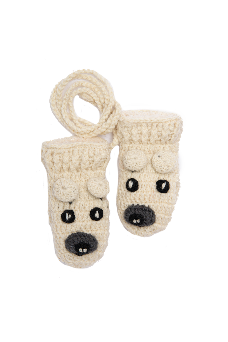 Crochet Bear Mittens, Main, color, White combo