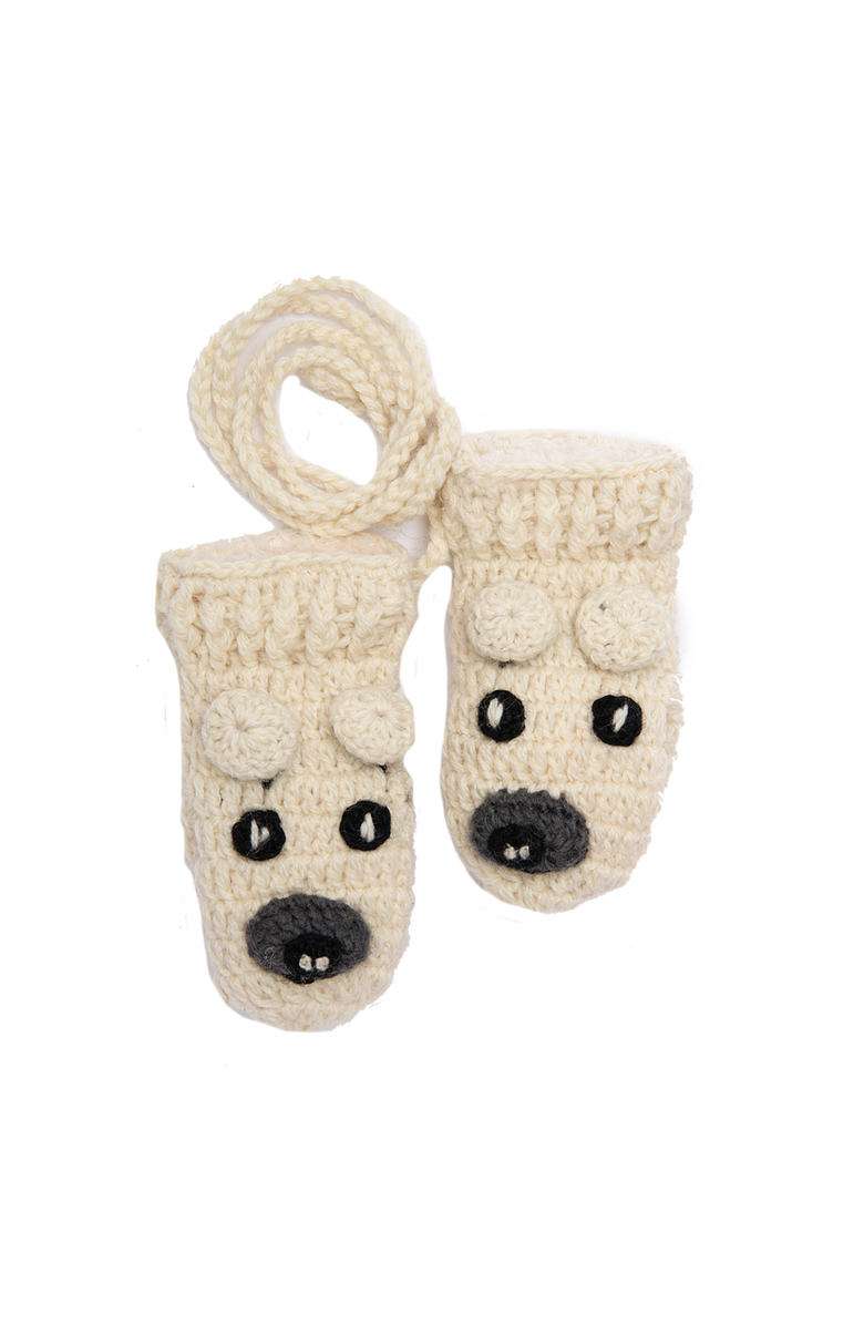Nirvanna Designs Crochet Bear Mittens, Main, color, White Combo