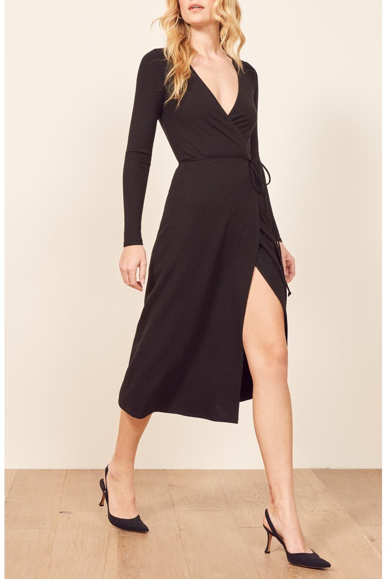 Celine Wrap Sweater Dress, Alternate, color, BLACK