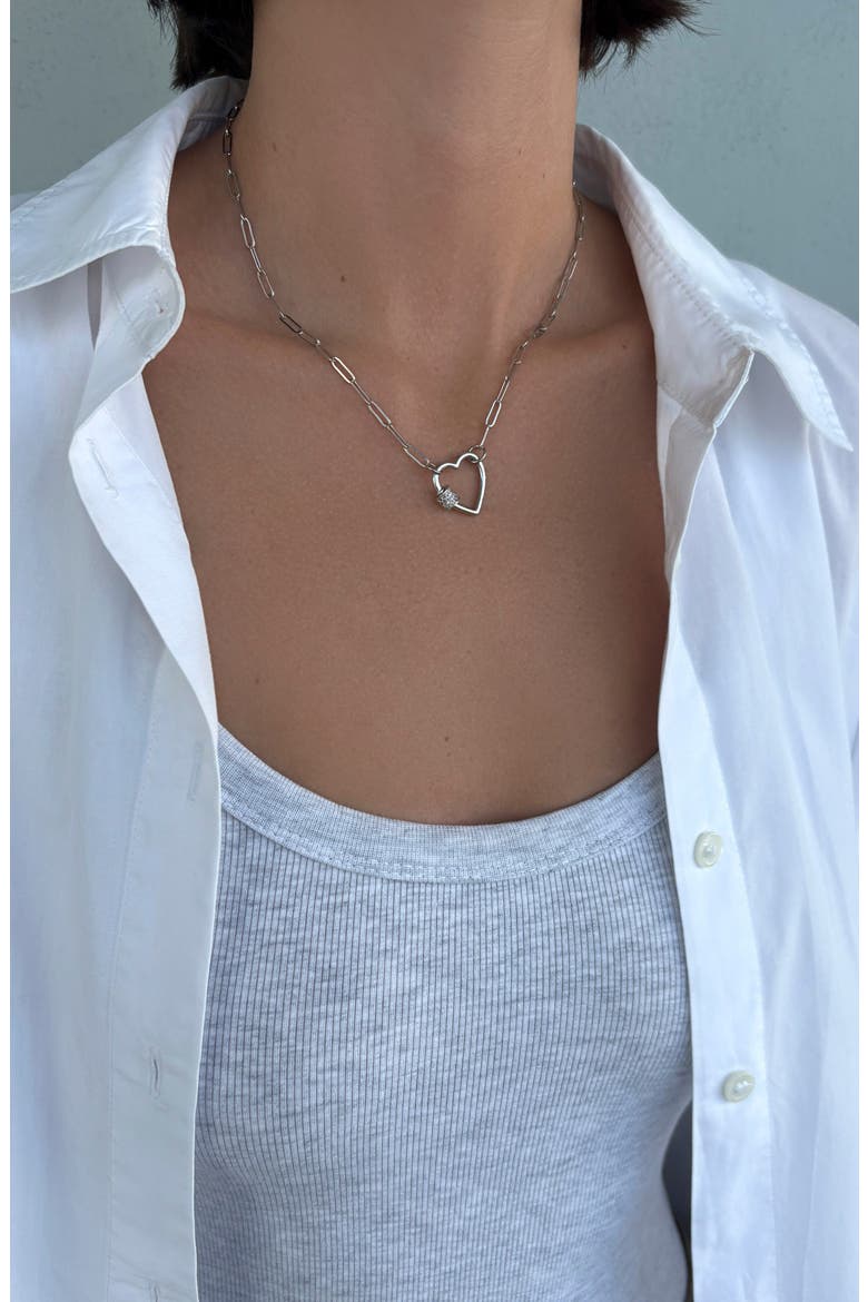 Heart Carabiner Paperclip Link Necklace, Alternate, color, SILVER