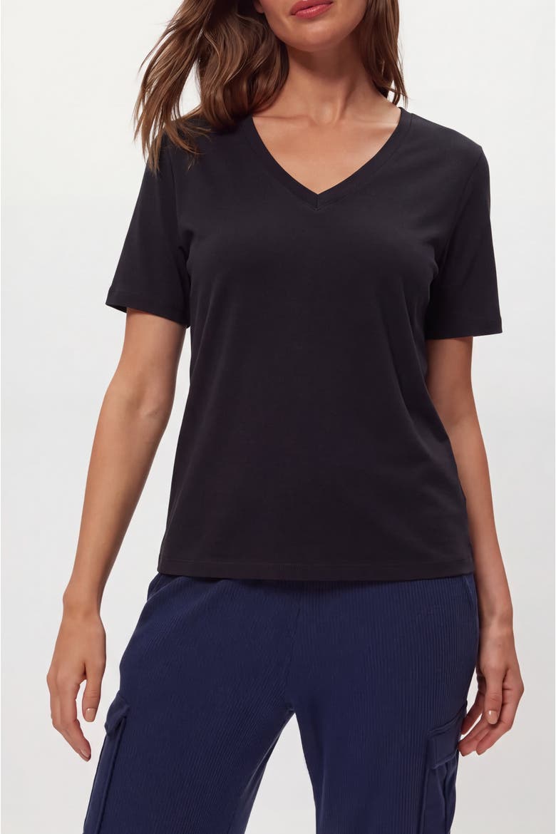 Short Sleeve V-Neck Cotton T-Shirt, Main, color, Black