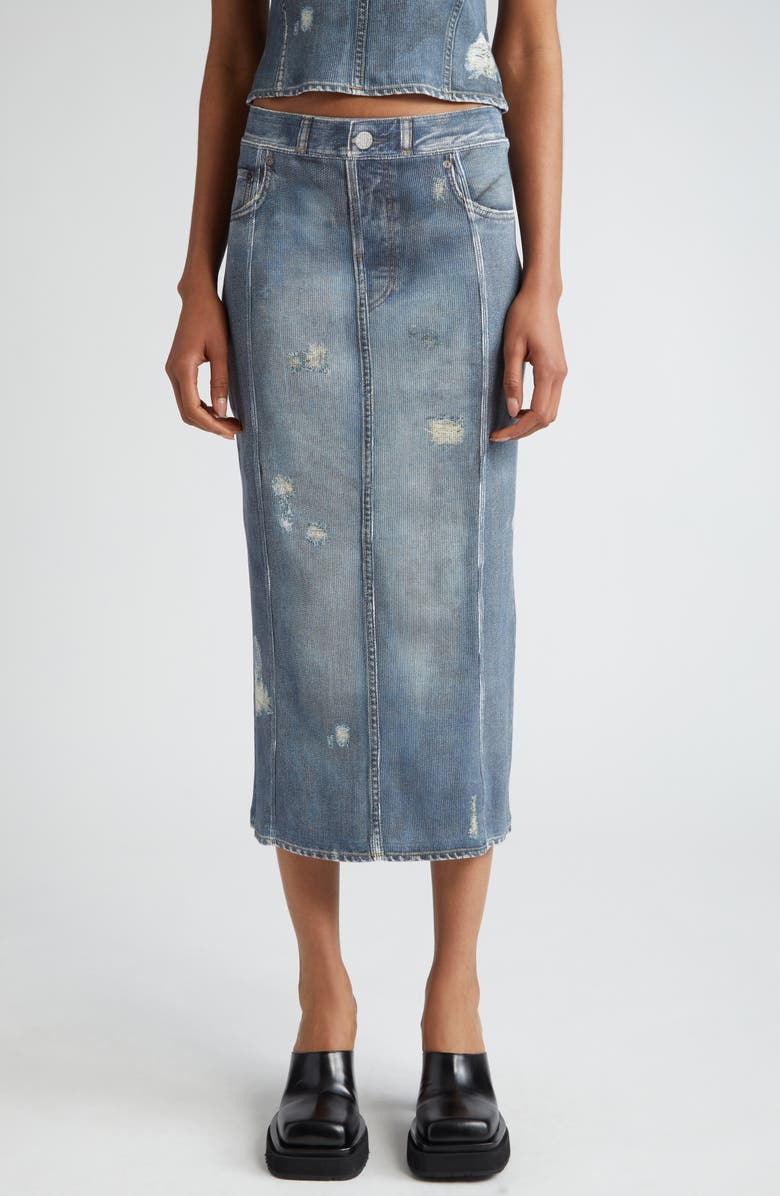 Acne Studios Etty Denim Trompe l'Oeil Cotton Midi Skirt, Main, color,
