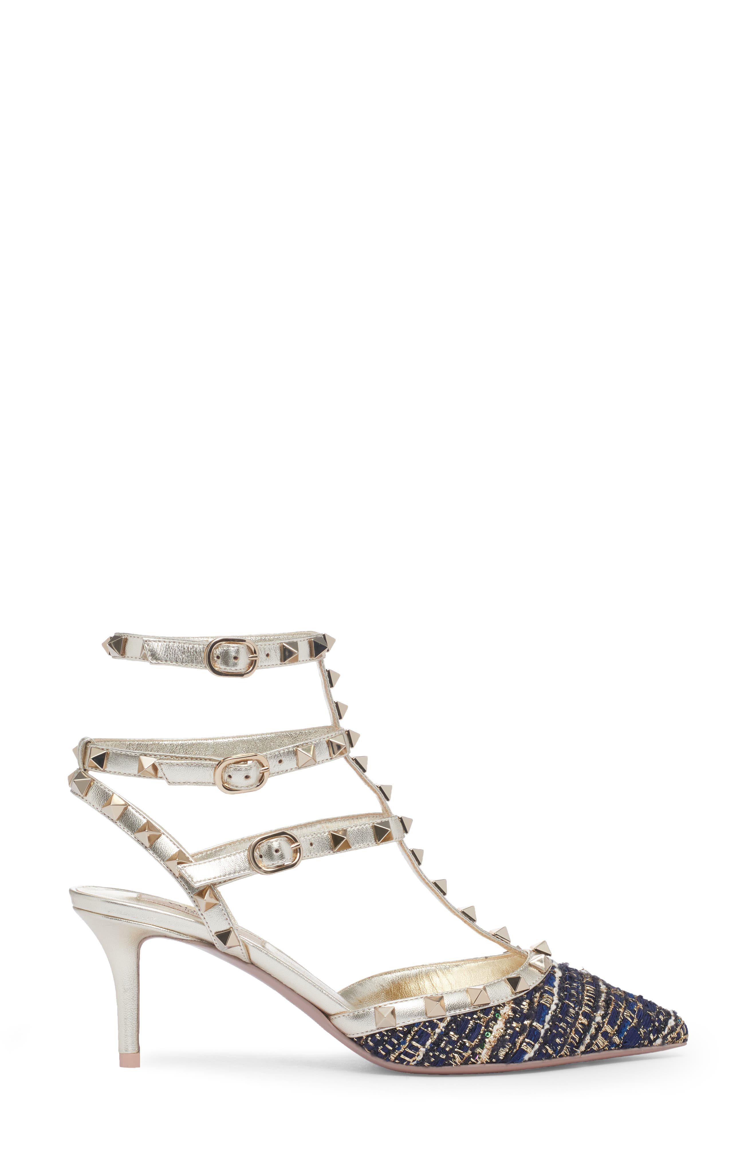 Valentino Garavani Rockstud Metallic Tweed T-Strap Pointed Toe Pump, Alternate, color, 
