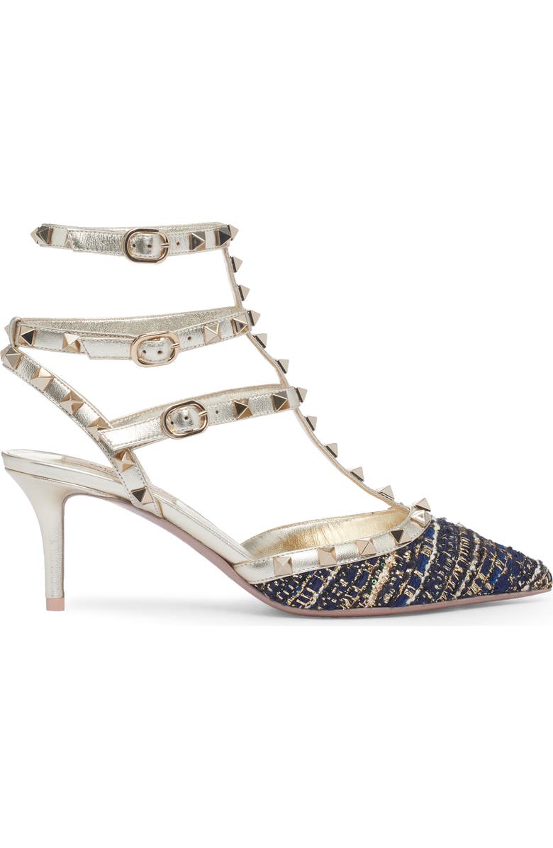 Valentino Garavani Rockstud Metallic Tweed T-Strap Pointed Toe Pump, Alternate, color,