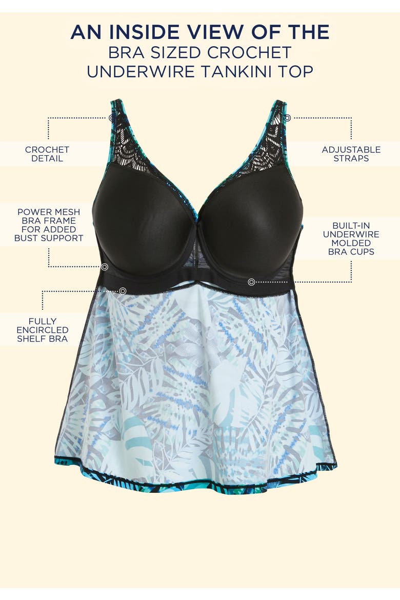 Bra Sized Crochet Underwire Tankini Top, Alternate, color, Dark Purple Leaf