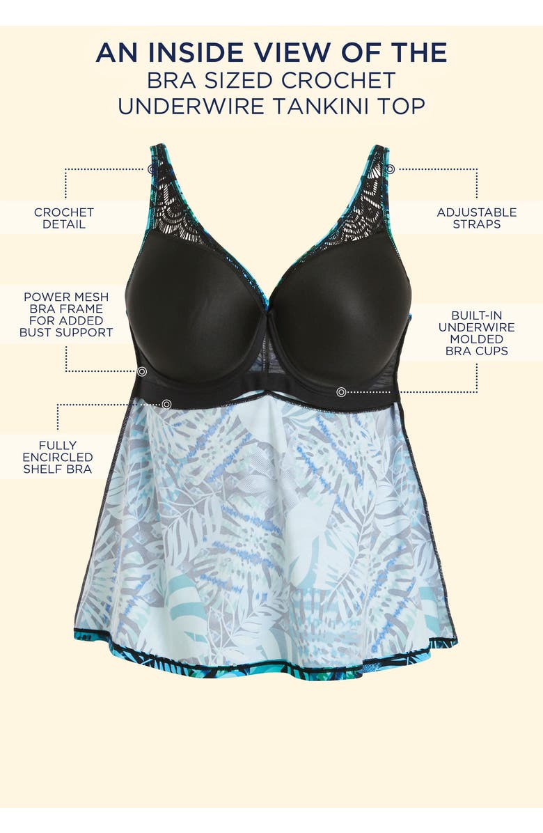Swimsuits for All Bra Sized Crochet Underwire Tankini Top, Alternate, color, Black