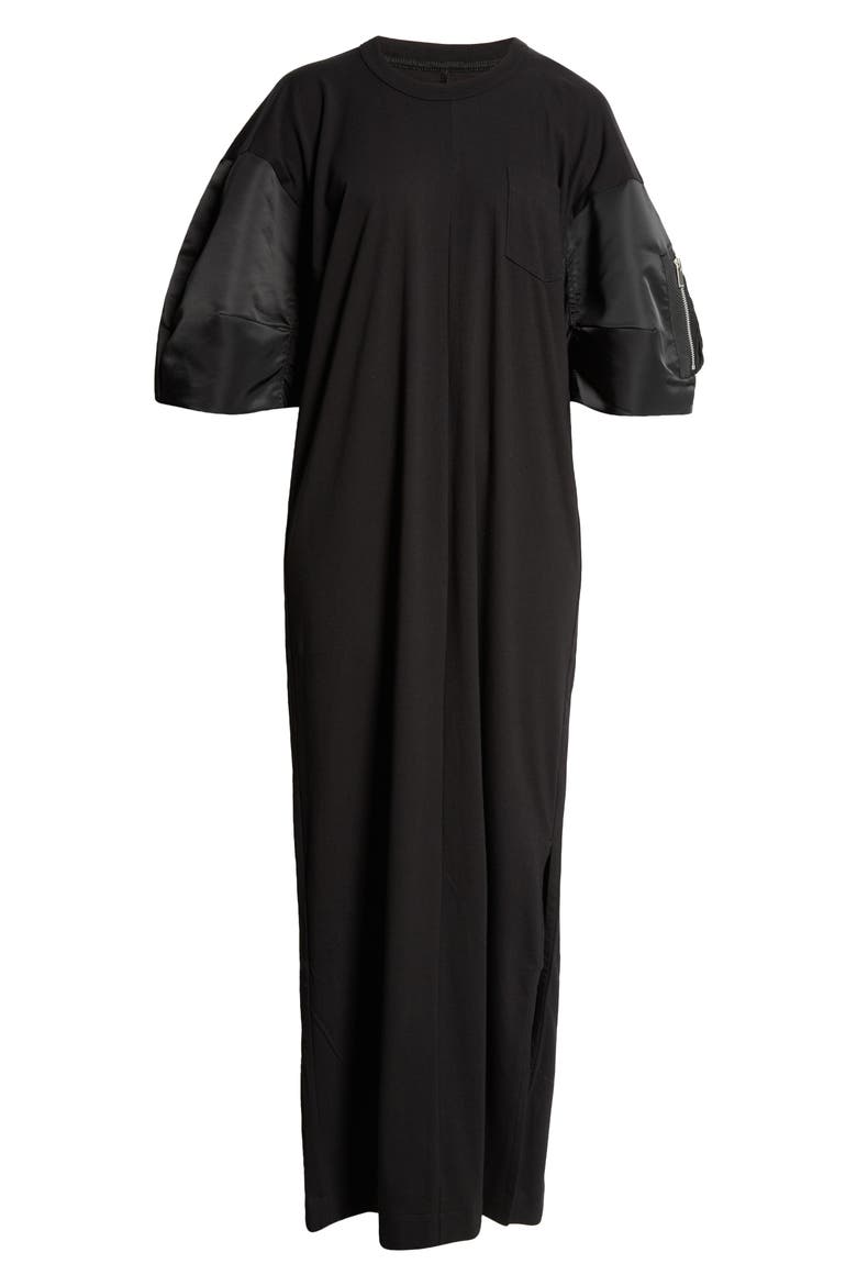 Mixed Media T-Shirt Maxi Dress, Alternate, color, BLACK