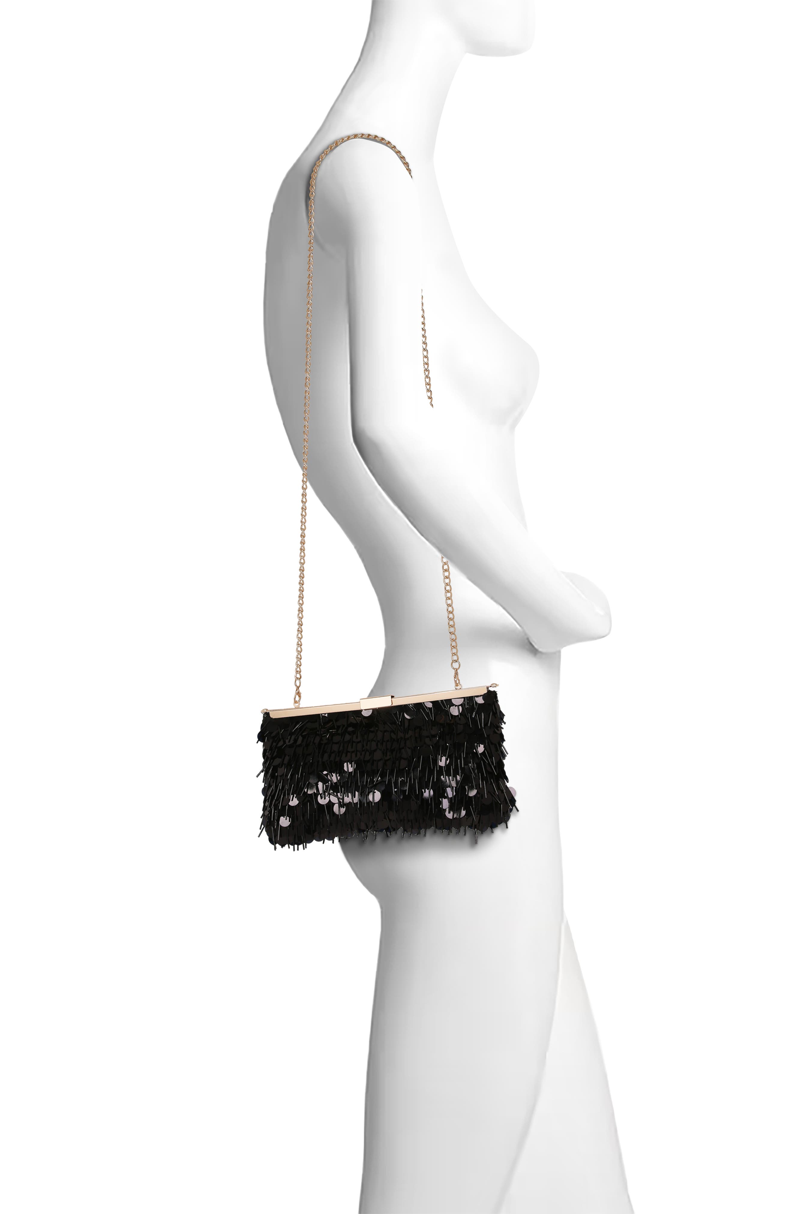 Jewel Badgley Mischka Briar Mixed Sequin Hinged Frame Clutch, Alternate, color, Black