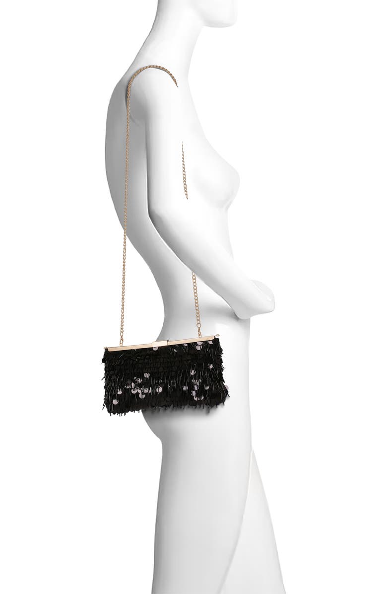 Jewel Badgley Mischka Briar Mixed Sequin Hinged Frame Clutch, Alternate, color, Black