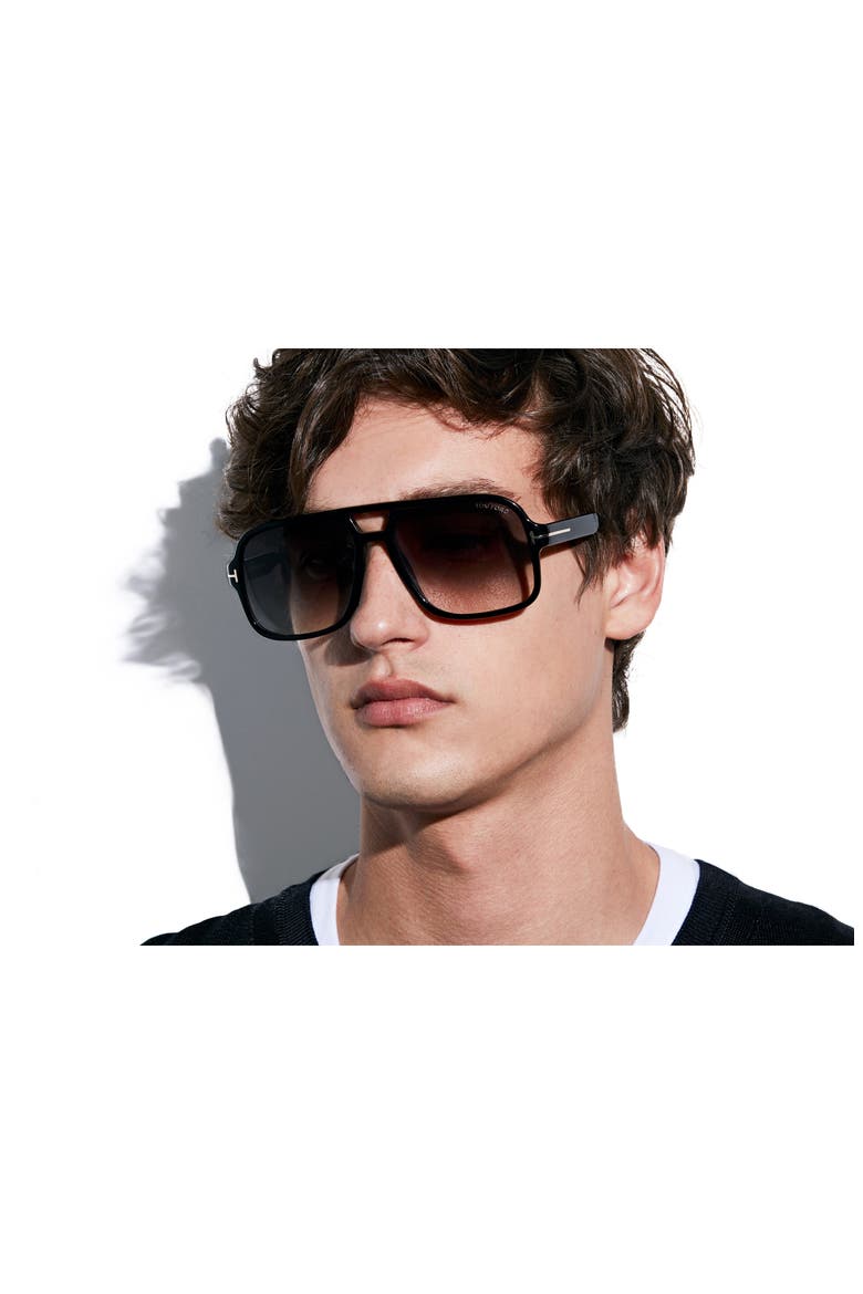 Falconer 60mm Navigator Sunglasses, Alternate, color, SHINY BLACK / GRADIENT SMOKE