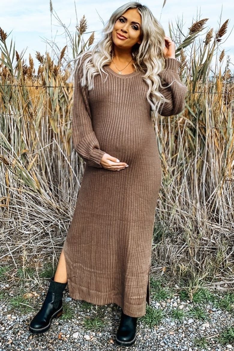 Side Slit Maxi Sweater Dress, Alternate, color, Taupe