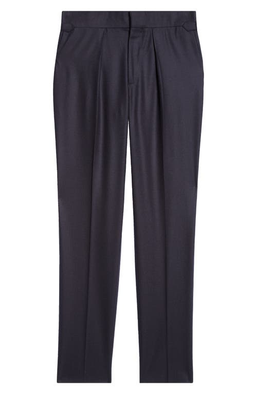 Thom Sweeney Pleated Virgin Wool Twill Trousers In Dark Navy