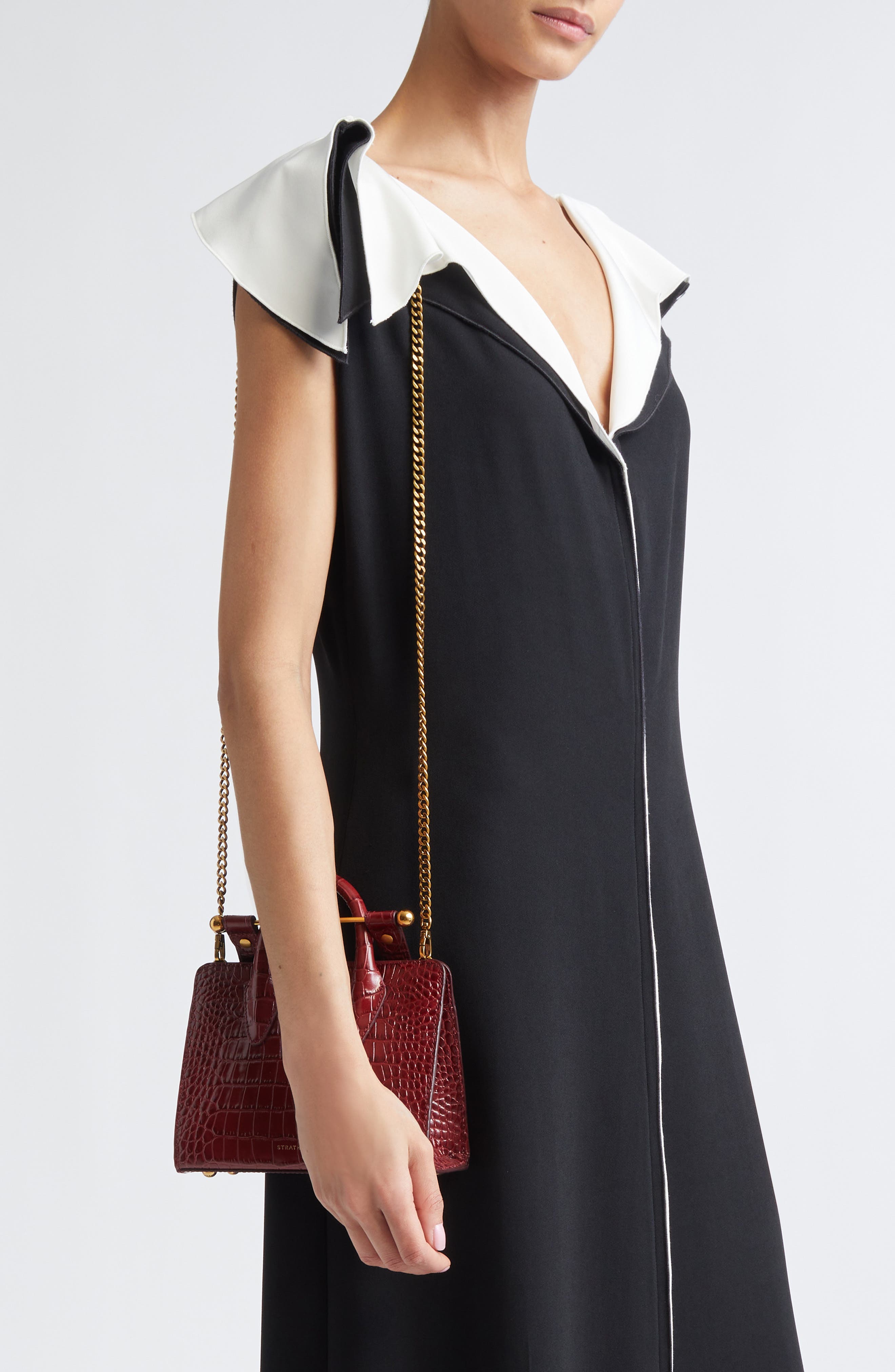 Strathberry Nano Croc Embossed Leather Tote, Alternate, color, Oxblood