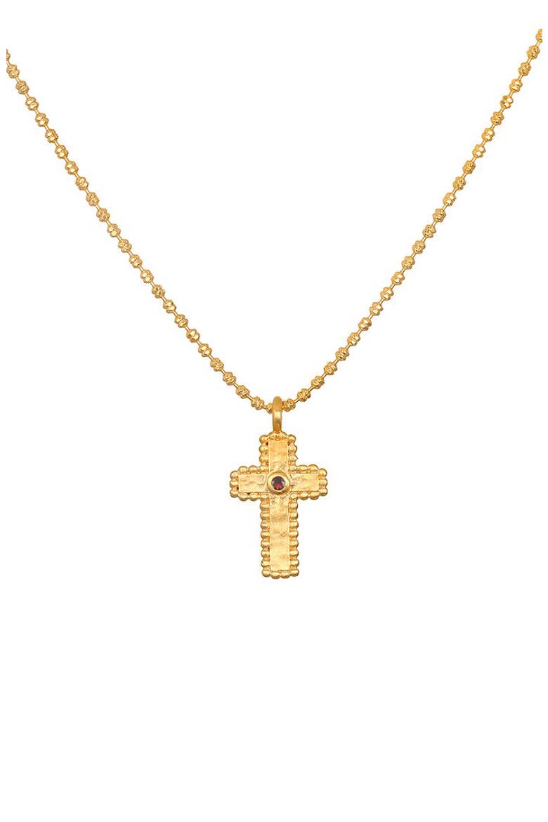 Unwavering Faith Garnet Cross Necklace, Main, color, Gold