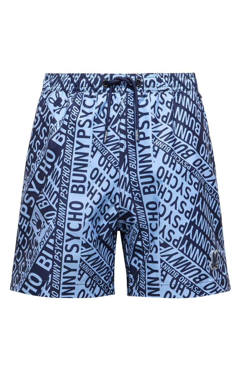 Psycho Bunny Kids' Capri Print Swim Trunks, Main, color, Serenity