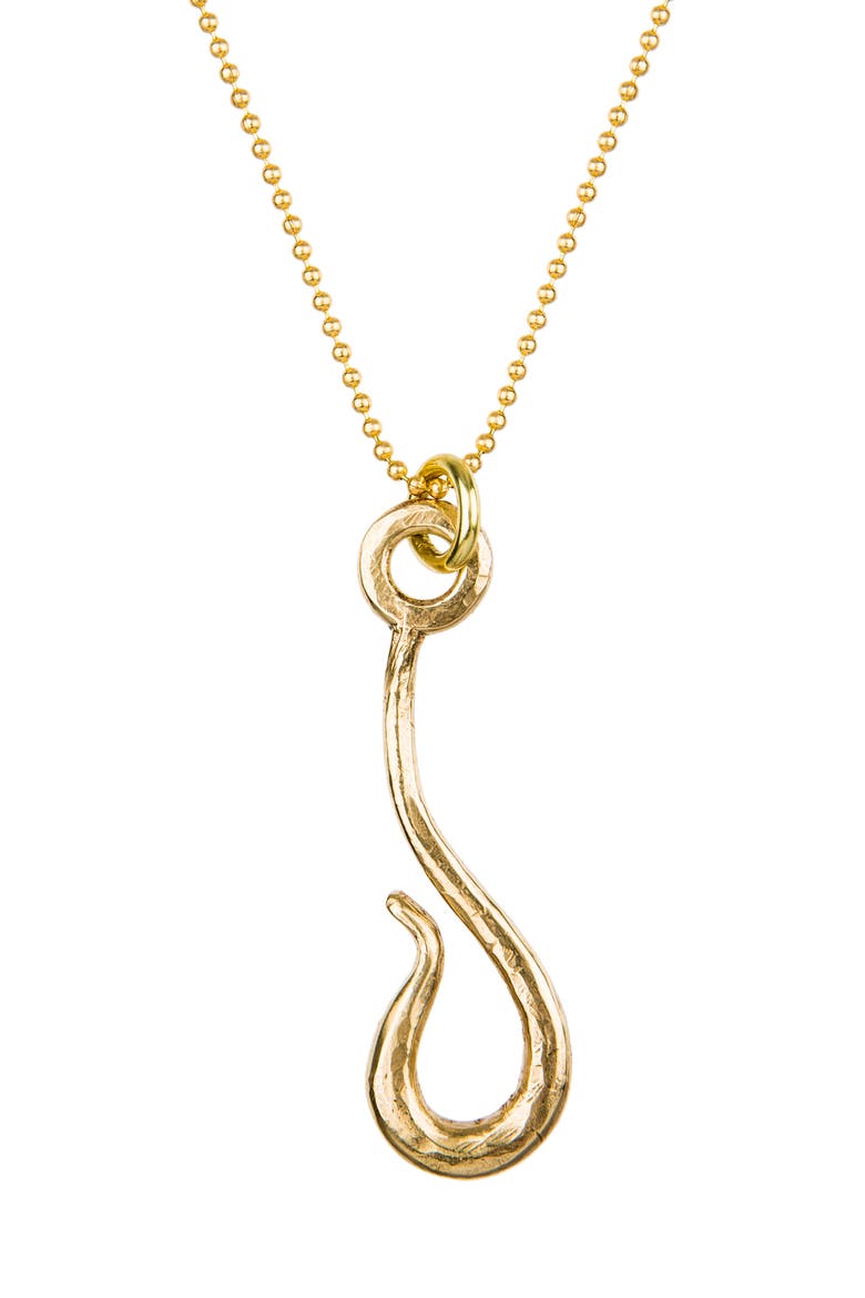 Large Hook Pendant Necklace, Main, color, BRASS