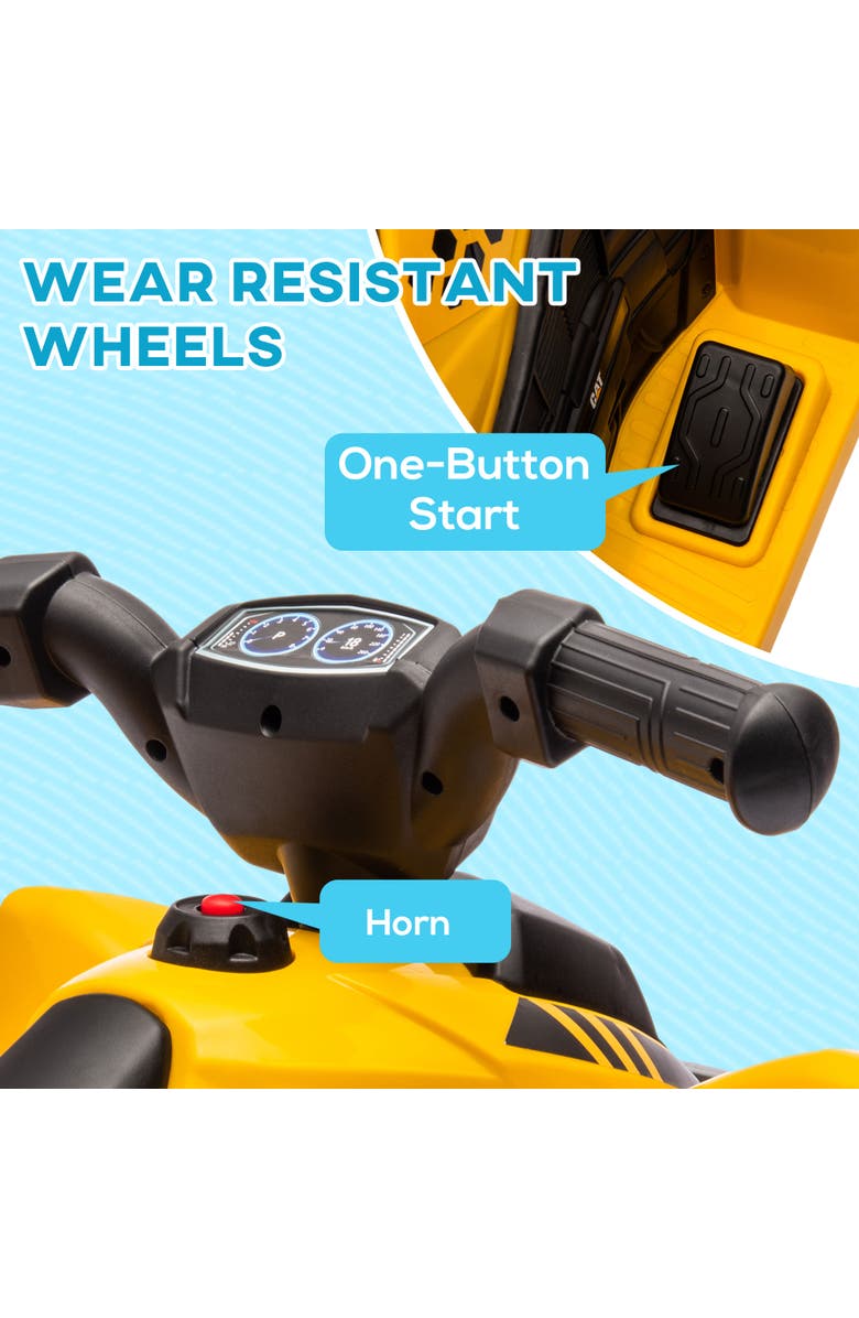 Qaba CAT 6V Kids ATV with Horn, LED Headlights, Single Button Start, Alternate, color, Yellow