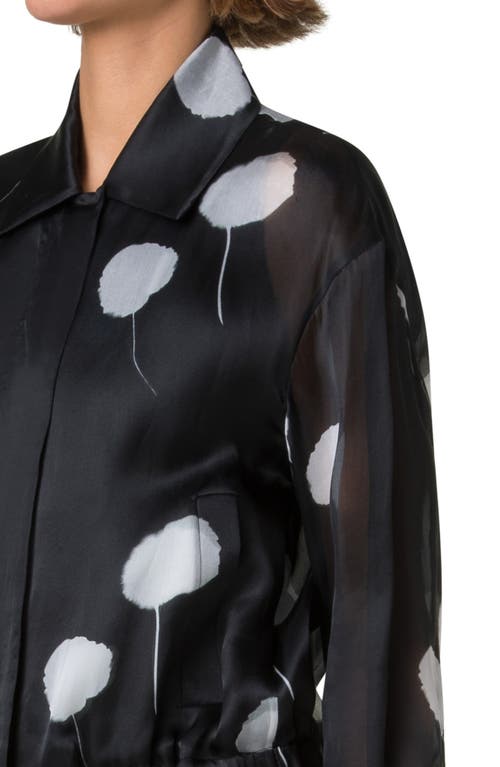 Akris Wanda Windflower-print Silk Crepe Blouson Jacket In Black-cream