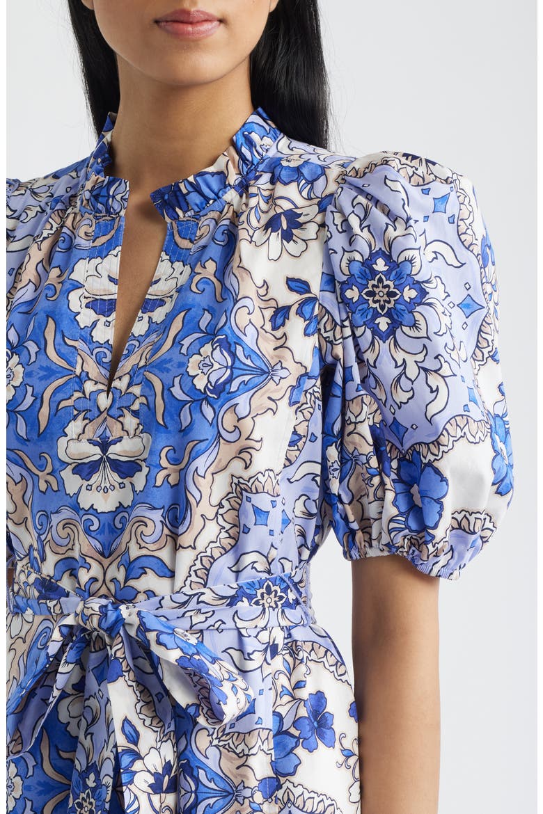 Puffy Sleeve Print Minidress, Alternate, color, BLUE MULTI