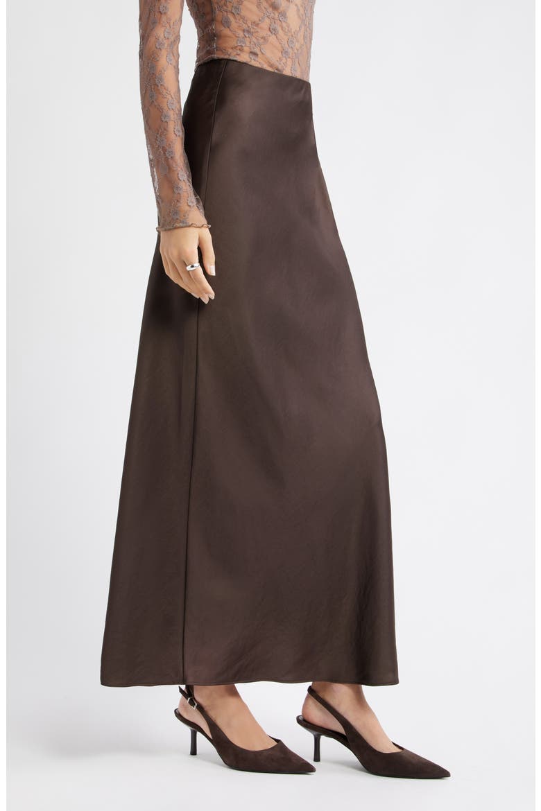 Satin Maxi Skirt, Alternate, color, BROWN SEAL