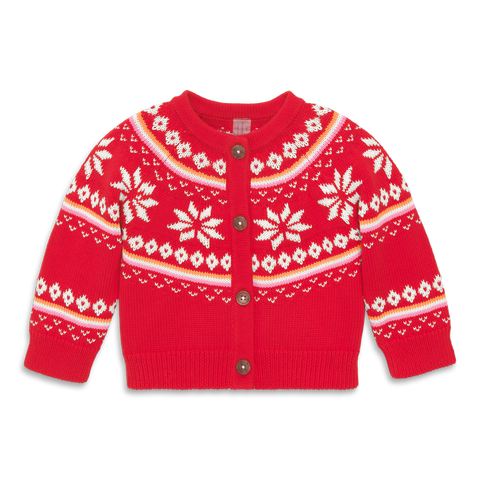 Baby Cardigan In Fair Isle Snowflakes