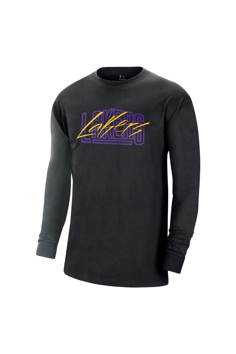 Men's Nike Black Los Angeles Lakers Courtside Versus Flight MAX90 Long Sleeve T-Shirt, Alternate, color, Black