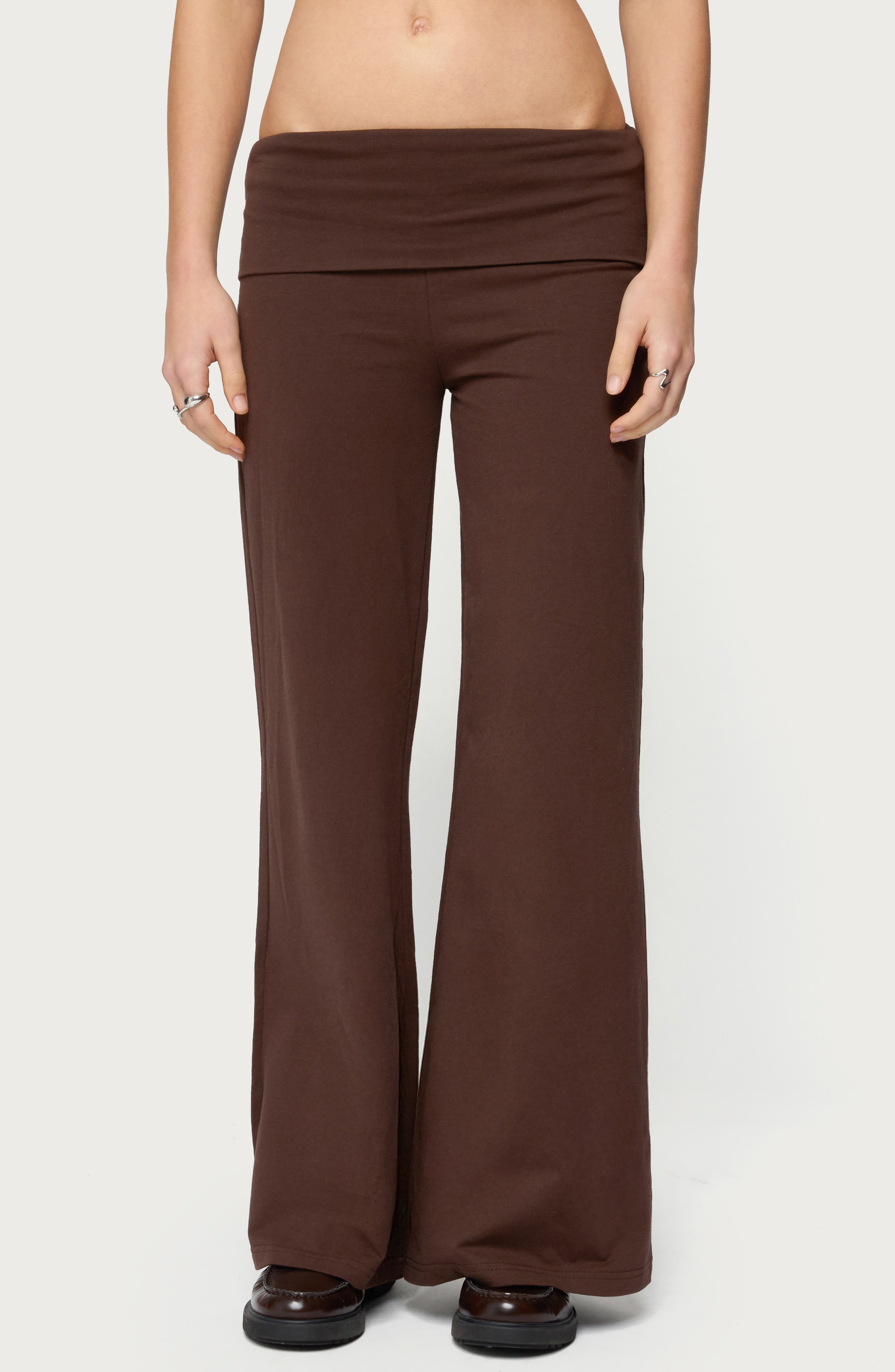 Wide Leg Foldover Cotton Pants
