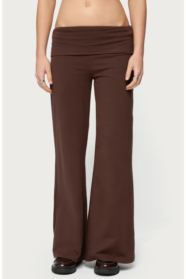 Wide Leg Foldover Cotton Pants, Main, color, BROWN