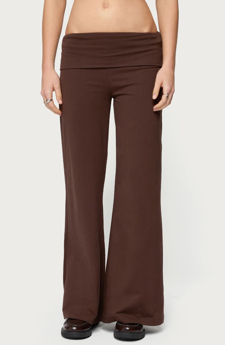 EDIKTED Wide Leg Foldover Cotton Pants, Main, color, Brown