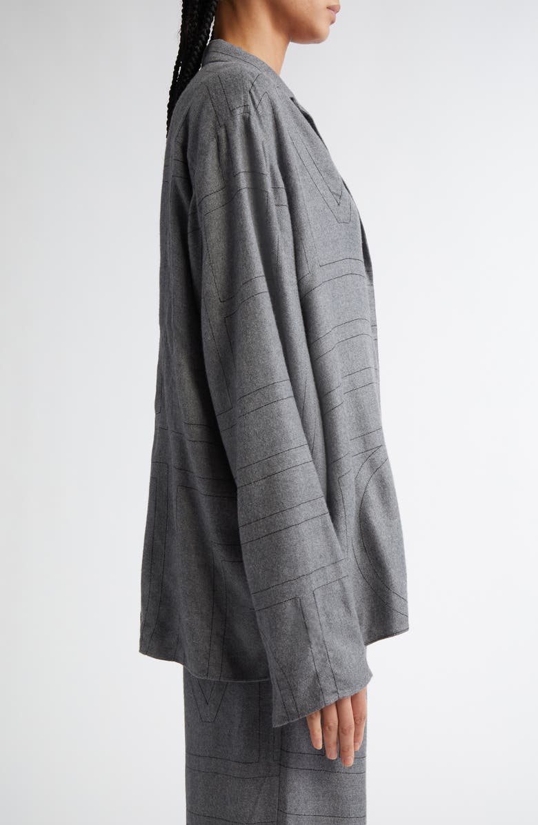 TOTEME Monogram Embroidered Flannel Pajama Top, Alternate, color, Smoke Melange